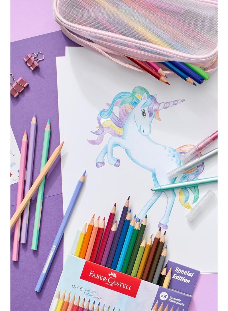 FABER-CASTELL Faber Castell-Special Edition Unicorn 18 Colour Pencils + 6 Pastel pencils Includes Unicorn Sticker - Image 3